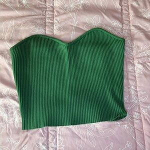Green Ribbed Strapless Top